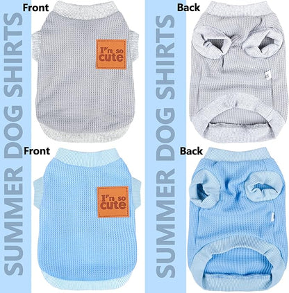 2 Pack Dog Shirt Vest Dog Clothes for Small Dogs Summer Waffle Puppy T-Shirts Soft Sleeveless Pet Clothes Lightweight Medium Large Doggy Outfit Cat Clothing (Blue+Grey, X-Large)