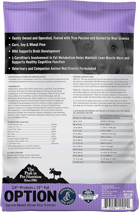 Annamaet Original Option Formula Dry Dog Food, 24% Protein (Salmon & Brown Rice), 40-lb Bag