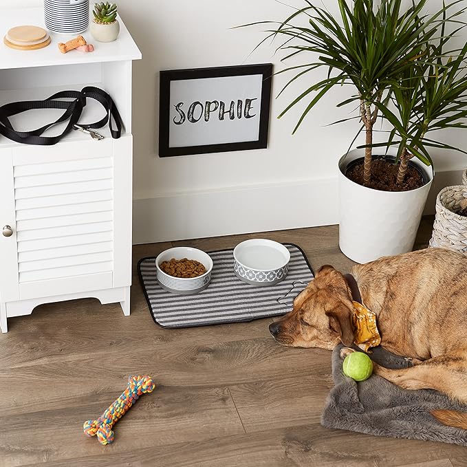Bone Dry Machine Washable, Ultra Absorbent Pet Mat, 12x18", Gray Stripe