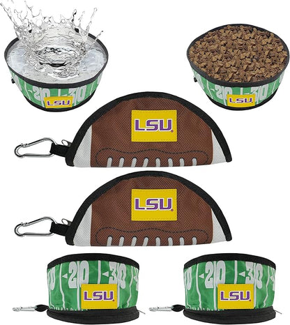 Pets First NCAA LSU Tigers Collapsible Dog Travel Bowl Set, 2 Pack Food & Water Bowls for Dogs, Best Portable & Lightweight Leak-Proof Dog Bowls for Travel