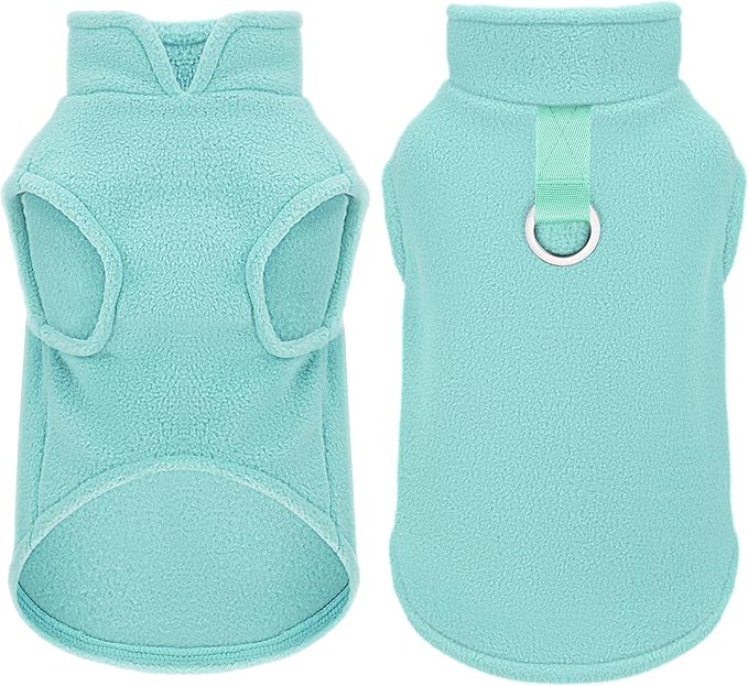 Sleeveless Pullover Fleece Vest for Small Dogs: Cozy Polyester Dog Jacket, Tank Top Sweater with Leash Ring and Armholes, Crisp, Warm, and Easy-to-Wear Design for Everyday Comfort Turquoise M