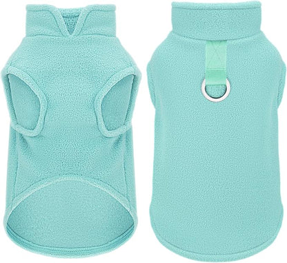 Sleeveless Pullover Fleece Vest for Small Dogs: Cozy Polyester Dog Jacket, Tank Top Sweater with Leash Ring and Armholes, Crisp, Warm, and Easy-to-Wear Design for Everyday Comfort Turquoise XS