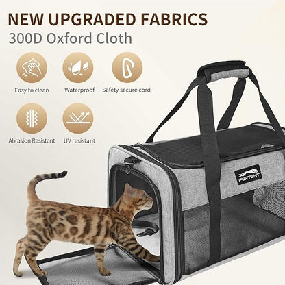 TSA Approved Pet Carrier for Small Cats and Puppies, Soft-Sided and Foldable, Cat and Dog Carrier Fits Pets Up to 15 lbs, Durable Portable Travel Bag with Litter Box (Gray, Litter Box & Leash Set)