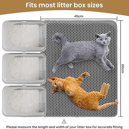 Cat Litter Mat 24x18 Inches, Honeycomb Double Layer Traps Litter & Waterproof Leatherette Bottom Prevents Urine Leaks, Durable & Easy Clean Pet Floor Protector for Cat Litter Box Area（Grey）