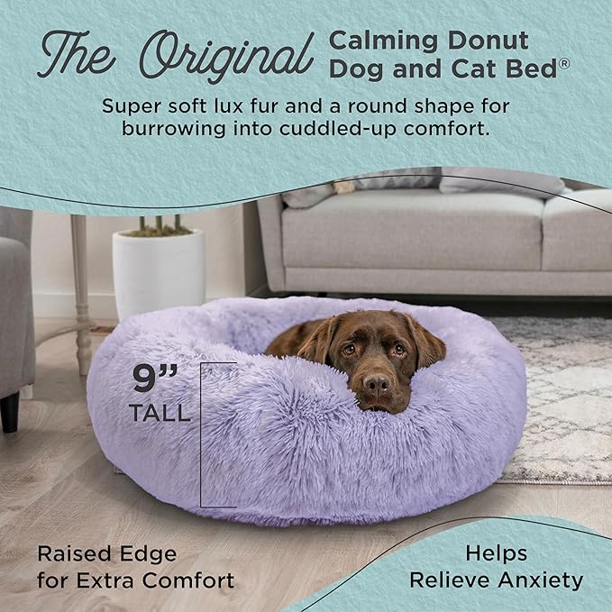 Best Friends by Sheri The Original Calming Donut Dog Bed for Large Dogs up to 100 lbs, Shag Faux Fur, Lavender, 36" x 36"