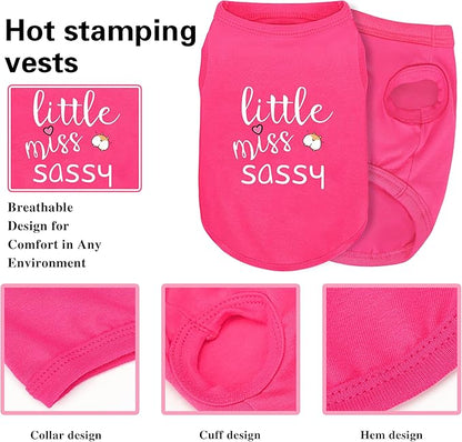 Pink Cotton Dog Shirt with 'Little Miss Sassy' Corgi Butt Print, Soft & Breathable Pet Apparel for Small to Large Dogs, All-Season Sleeveless Vest, Cute and Comfortable Dog Outfit.XL
