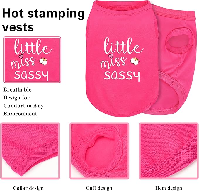 Pink Cotton Dog Shirt with 'Little Miss Sassy' Corgi Butt Print, Soft & Breathable Pet Apparel for Small to Large Dogs, All-Season Sleeveless Vest, Cute and Comfortable Dog Outfit.3XL