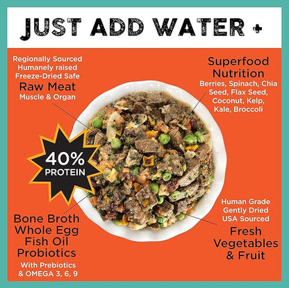 Nature's Diet Simply Raw Freeze-Dried Whole Food Meal - Makes 18 Lbs Fresh Food with Muscle, Organ, Bone Broth, Whole Egg, Superfoods, Fish Oil Omega 3, 6, 9, Probiotics & Prebiotics (Beef)