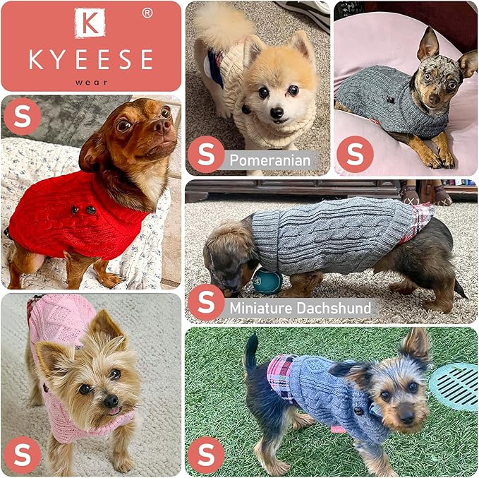 KYEESE Dog Sweater Warm Turtleneck Small Dogs Sweater with Gingham Patchwork Thick Pet Coat for Fall Winter Cold Weather Soft Pullover Dog Sweaters for Small Dogs Girl Stretchy Knitwear Cat Clothes