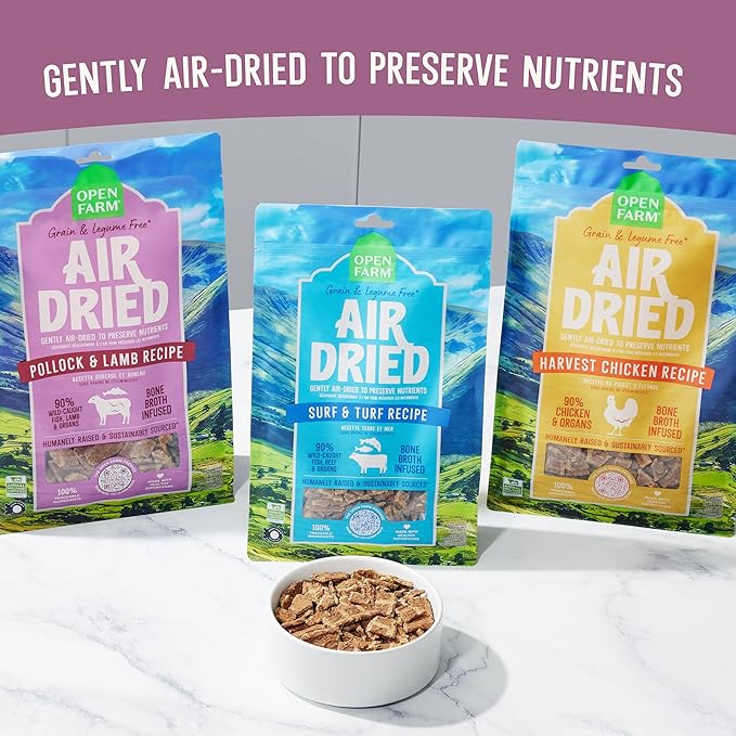 Open Farm, Air Dried Dog Food Infused with Bone Broth, Grain & Legume Free, Complete Meal or Food Topper, Pollock & Lamb Recipe, 2lb Bag