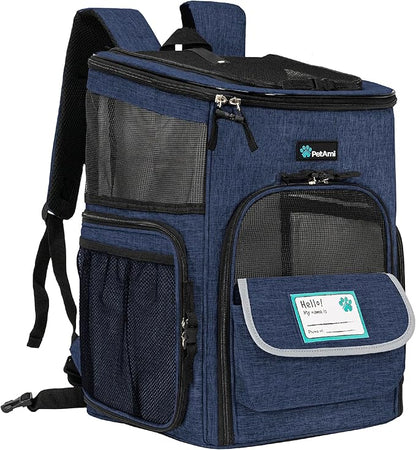 PetAmi Dog Backpack Carrier, Airline Approved Cat Backpacks for Carrying Small Large Cats, Pet Carrier Back Pack, Ventilated Soft Sided for Travel, Hiking, Camping, Max 18 lbs, Navy