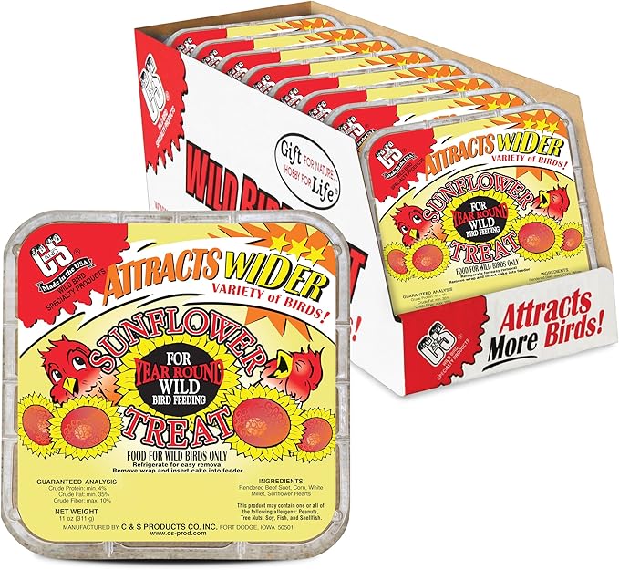 C&S Sunflower Suet Treat, for Chickadees, Nuthatches, Tufted Titmice, Woodpeckers, Wrens, Warblers, Brown Creepers, Northern Flickers, Pine Grosbeaks, Jays and More, 11 Ounces, Pack of 8