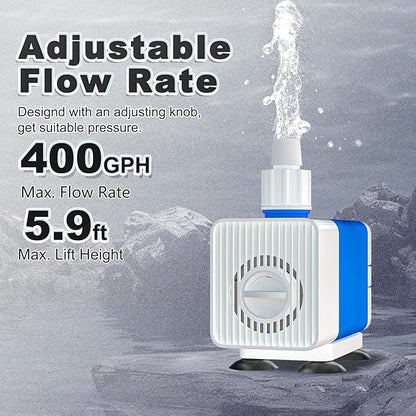 SongLong Submersible Pump 400GPH (1500 L/H 25W) Ultra Quiet with Over Heating Protection 6ft High Lift for Fountains, Hydroponics, Ponds, Aquariums & More…