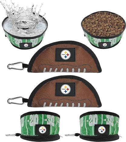 NFL Pittsburgh Steelers Pets First Collapsible Dog Travel Bowl Set, 2 Pack Food and Water Bowls for Dogs, Best Portable & Lightweight Leak-Proof Dog Bowls for Travel