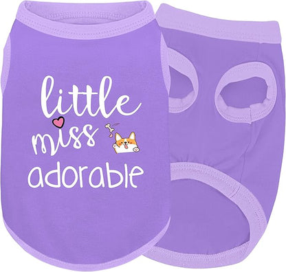 Cotton Dog Shirt with 'Little Miss Adorable' Corgi Head Print, Soft & Breathable Pet Apparel for Small, Medium, and Large Dogs, All-Season Sleeveless Vest, Cute and Comfortable Dog Outfit.Purple L