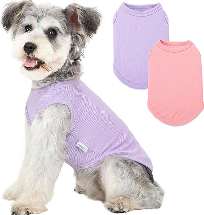 2 Pack Dog Clothes for Small Dogs Summer Dog Shirt Vest Girl Boy Lightweight Puppy T-Shirts Blank Soft and Cool Pet Clothing Sleeveless Medium Large Dog Outfit (Purple+L-Pink, Large)