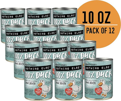 Evanger's Against The Grain Nothing Else! 100% Duck Dog Food – 12 Count, 10 oz Each – Single-Ingredient Meatloaf Texture in Natural Broth – Wet Dog Food – Grain & Gluten Free