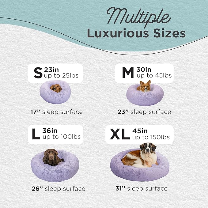 Best Friends by Sheri The Original Calming Donut Dog Bed for Large Dogs up to 100 lbs, Shag Faux Fur, Lavender, 36" x 36"