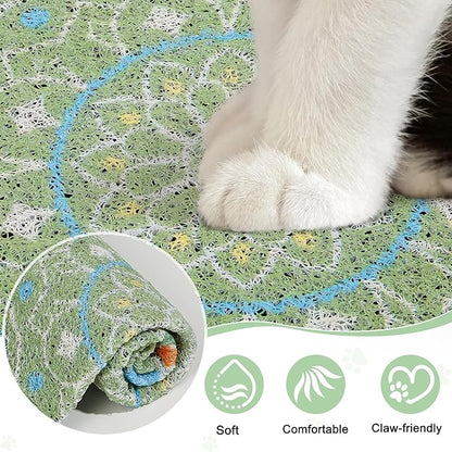 Glittme 40"x30" Cat Litter Mat with Mesh Design - Non-Slip & Waterproof Litter Trapping Pad for Litter Box Soft Texture for Pets,Green