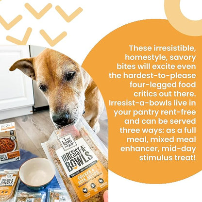 I AND LOVE AND YOU Irresist-a-Bowls Freeze Dried Dog Food - Chicken + Duck- Prebiotics, Grain Free, Filler Free, Meal Enchancer, 9oz Pouch, 4pk
