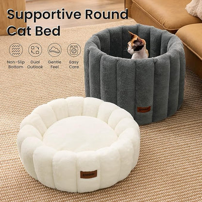 ZOMISIA Cute Cat Beds for Indoor Cats, Striped Small Donut Dog Bed for Puppy and Kitten, Anti-Slip Bottom, Grey
