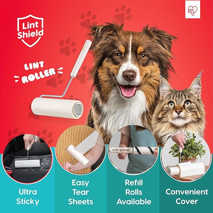 IRIS USA Cat Litter Box, with Front Door Flap, Handle and Scoop, Dark Gray + Extra Sticky Lint Roller, Value Pack Comes with Storage Box, Standard and T-Handle Roller, Refills, 1260 Sheets Total