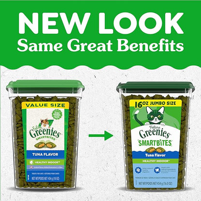 Greenies Feline Smartbites, Cat Treats Healthy Recipe, Indoor Cat Treats, Tuna Flavor, 16 oz. Tub