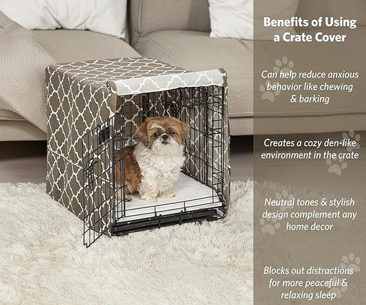 MidWest Homes for Pets Small Dog Crate Cover Featuring Teflon Fabric Protector, Poly-Cotton Privacy Kennel Cover Fits Most 24-inch Crates, Brown Designer Print, Washable, Reduces Barking