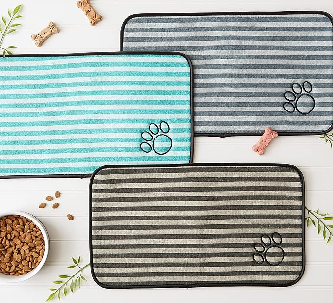 Bone Dry Machine Washable, Ultra Absorbent Pet Mat, 10x18, Green Stripe
