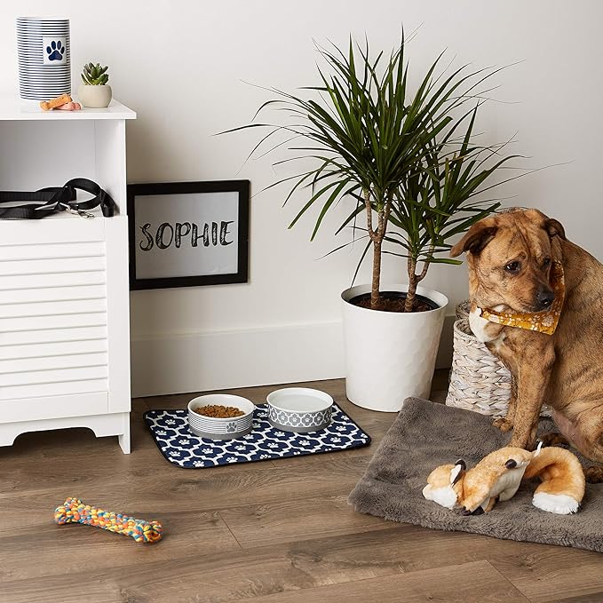 Bone Dry Machine Washable, Ultra Absorbent Pet Mat, 12x18, Nautical Blue/Off-White Lattice
