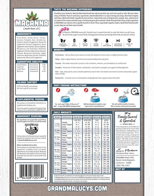 Grandma Lucy's Macanna Dog Food, Grain Free and Freeze-Dried - Pre-Mix, 3Lb Bag