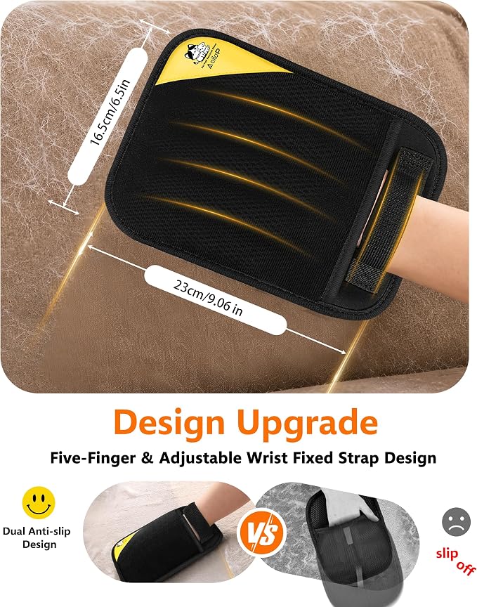 Pet Hair Remover for Furniture, 2-in-1 Pet Hair Removal Glove for Cats Dogs | 5-Finger Design Reusable & Detachable Electrostatic Magic Brush Pet Hair Remover Tools for Carpet, Couch, Car Seat