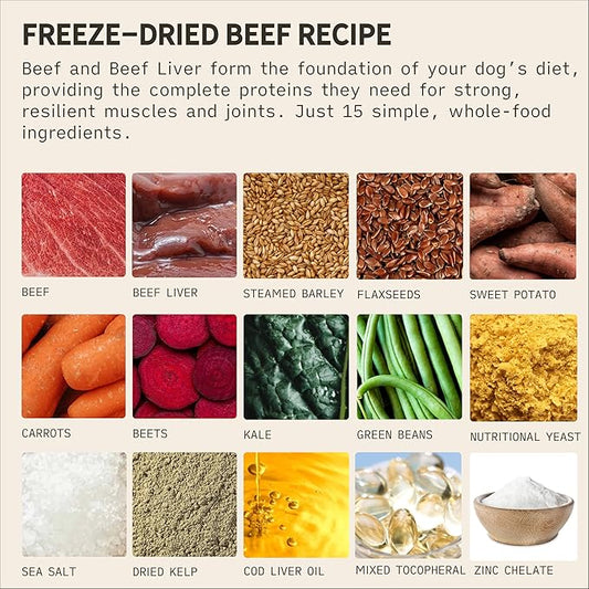 Tally's Ranch Freeze-Dried Raw Dog Food | Complete & Balanced Meal, Topper or Mixer | Real Beef | High Protein Diet for Picky Eaters | Vet Formulated, Made in USA, Whole Food Ingredients (2lb Bag)