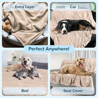 PETMAKER Dog Blanket - 60x80in Reversible Sherpa Blanket - Throw Blankets for Bed, Couch, Crate, or Car - Machine Washable Puppy Essentials (Tan)