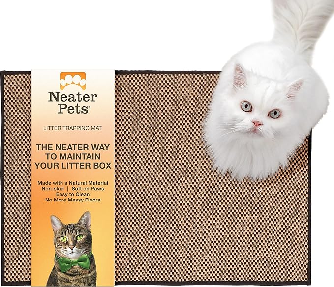 Neater Pets Jute Cat Litter Trapping Mat - Catches Spilled Litter Mess from Kitty Litter Box to Protect Floors, Soft on Cats Paws, Anti-Skid Backing, Easy to Clean, Checkered, 24" x 36"
