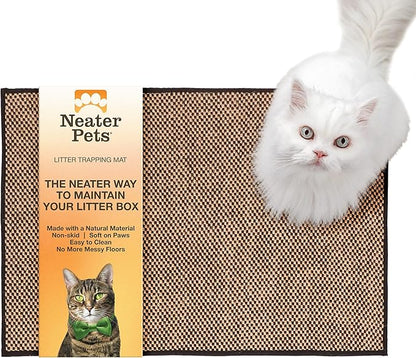 Neater Pets Jute Cat Litter Trapping Mat - Catches Spilled Litter Mess from Kitty Litter Box to Protect Floors, Soft on Cats Paws, Anti-Skid Backing, Easy to Clean, Checkered, 24" x 36"