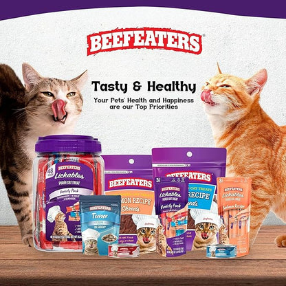 Beefeaters wet cat treats lickable 72 Count Puree Variety Pack - Salmon Tuna Chicken for Hydration & Training, Grain Free Taurine Enriched High Moisture, lickable cat treats squeeze up for Picky Eater