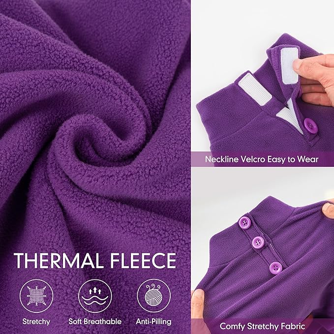 cyeollo Dog Pajamas Fleece Dog Pjs Jumpsuit Thermal Dog Onesie Stretchable Doggie Warm Pet Winter Coat for Small Dogs, Color Purple M