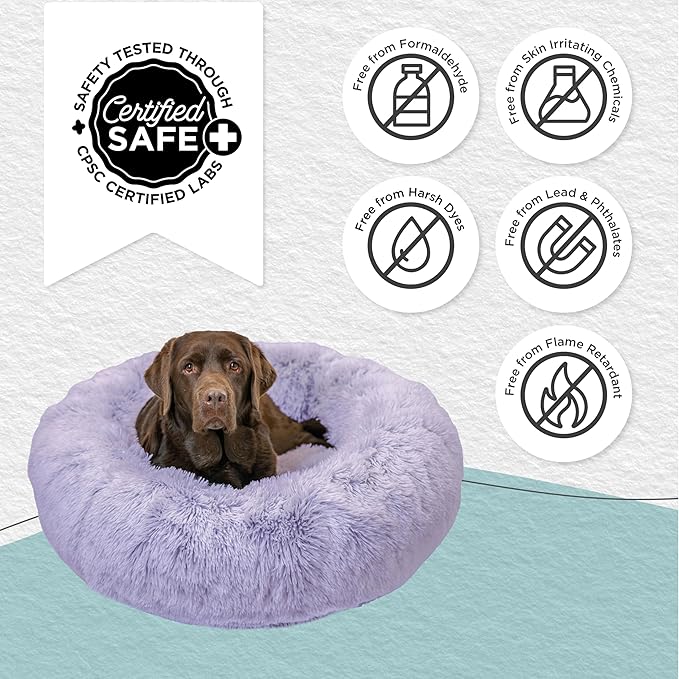 Best Friends by Sheri The Original Calming Donut Dog Bed for Large Dogs up to 100 lbs, Shag Faux Fur, Lavender, 36" x 36"