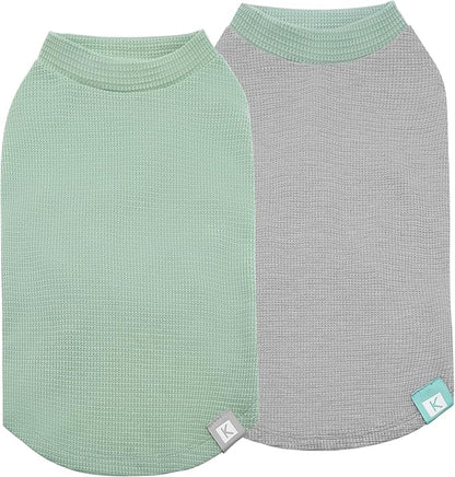 KYEESE 2Pack Waffle Dog Shirts, Lightweight Sleeveless Dog T Shirts for Small Dogs Boy Girl, Breathable Pet Vest Comfortable Tank Top Soft Dogs Clothes for Daily Wear, Green+Grey, M