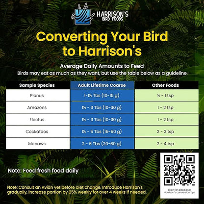 Harrison's Bird Foods Adult Lifetime Coarse Certified Organic Non-GMO Daily Maintenance Formula for Medium to Large Birds, Parrots, Cockatoos, Macaws etc, Suitable for All Life Stages 11.3kg/ 25lb