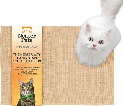 Neater Pets Jute Cat Litter Trapping Mat - Catches Spilled Litter Mess from Kitty Litter Box to Protect Floors, Soft on Cats Paws, Anti-Skid Backing, Easy to Clean, Beige, 24" x 36"