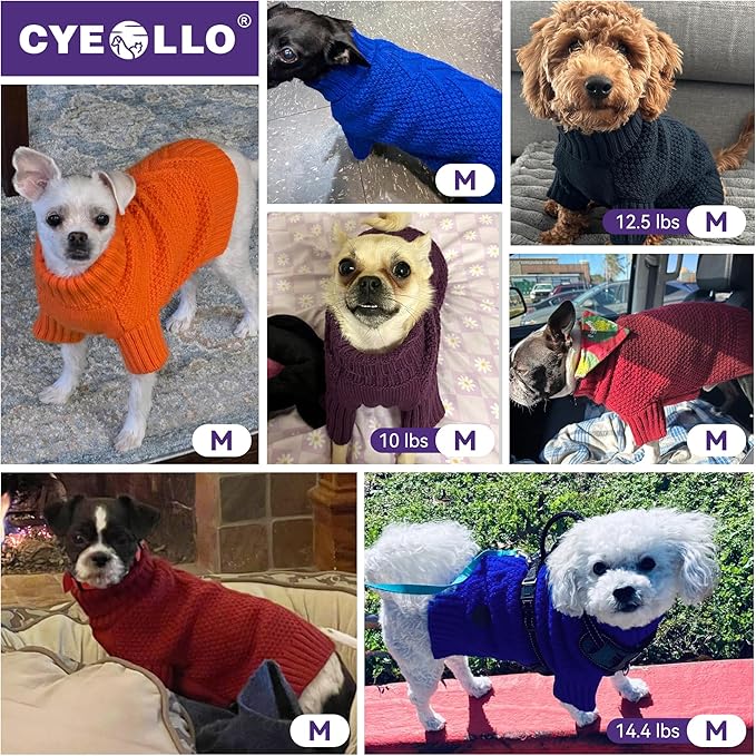 cyeollo Dog Sweaters Turtleneck Knitted Sweater with Long Sleeves Winter Pet Clothes Dog Sweaters for Small Dogs, Grey M