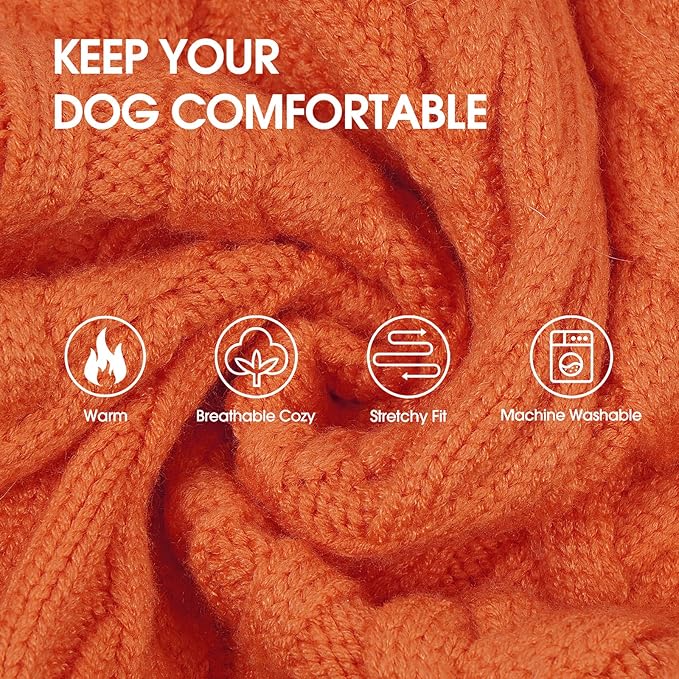 IECOii Girl Dog Sweater Dress, Great Dane Sweaters for Girl Dogs, Orange, 5XL, Extra Large Dog Sweater for Female Dogs Pet Winter Dress for Giant Breeds - Xmas Turtleneck Knitwear for Cold Weather