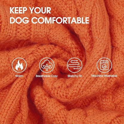 IECOii Girl Dog Sweater Dress - Cable Knit Dog Sweater for Medium Dogs Girl, Orange, Large - Turtleneck Winter Sweaters with Leash Hole, Soft & Stretchy Adorable Dress for Thanksgiving Christmas Photo