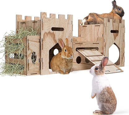 HIIMALEX Extra Large Wooden Bunny Castle House Multistory Climbing Tower Hideout Ventilated Sturdy Habitat for Rabbit Guinea Pig Chinchilla Ferret