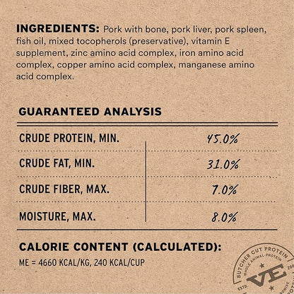 Vital Essentials Freeze Dried Cat Food, Raw Pork Crunchy Mini Nibs | Complete Meal or Topper | 96% Pork, Organs & Bone | Limited Ingredient, High Protein, Grain Free Dry Cat Food | 8 oz Bag