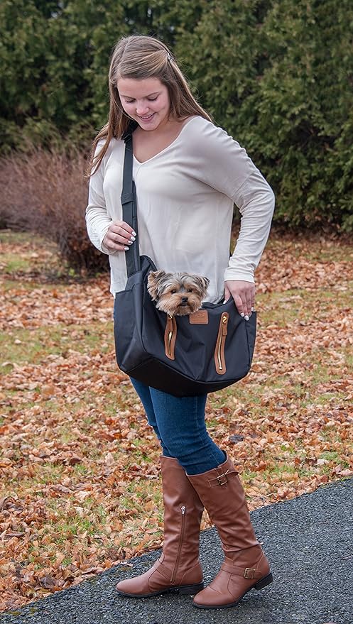 Pet Gear Tote/Sling Carrier for Cats/Dogs, Storage Pocket, Removable Washable Liner, Zippered Top and Mesh Windows, Black, Sling
