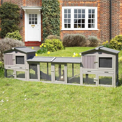 Aivituvin Rabbit Hutch Indoor Bunny Cage Outdoor House with Deeper Leakproof Plastic Tray (Grey02-Two Sets)