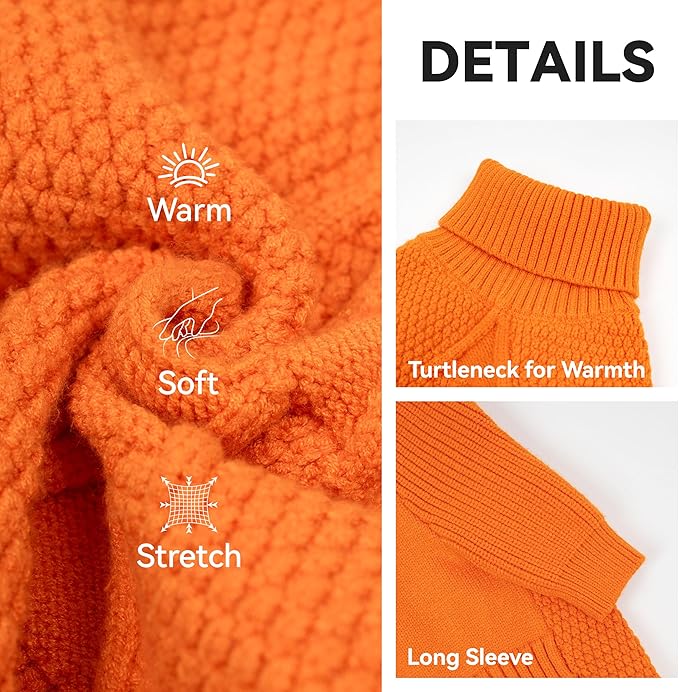 cyeollo Dog Sweater Pullover Turtleneck for Large Dogs, Classic Knitwear Fall Winter Cold Weather Pet Clothes Warm Pet Apparel Large Big Dog Sweaters, Orange 3XL